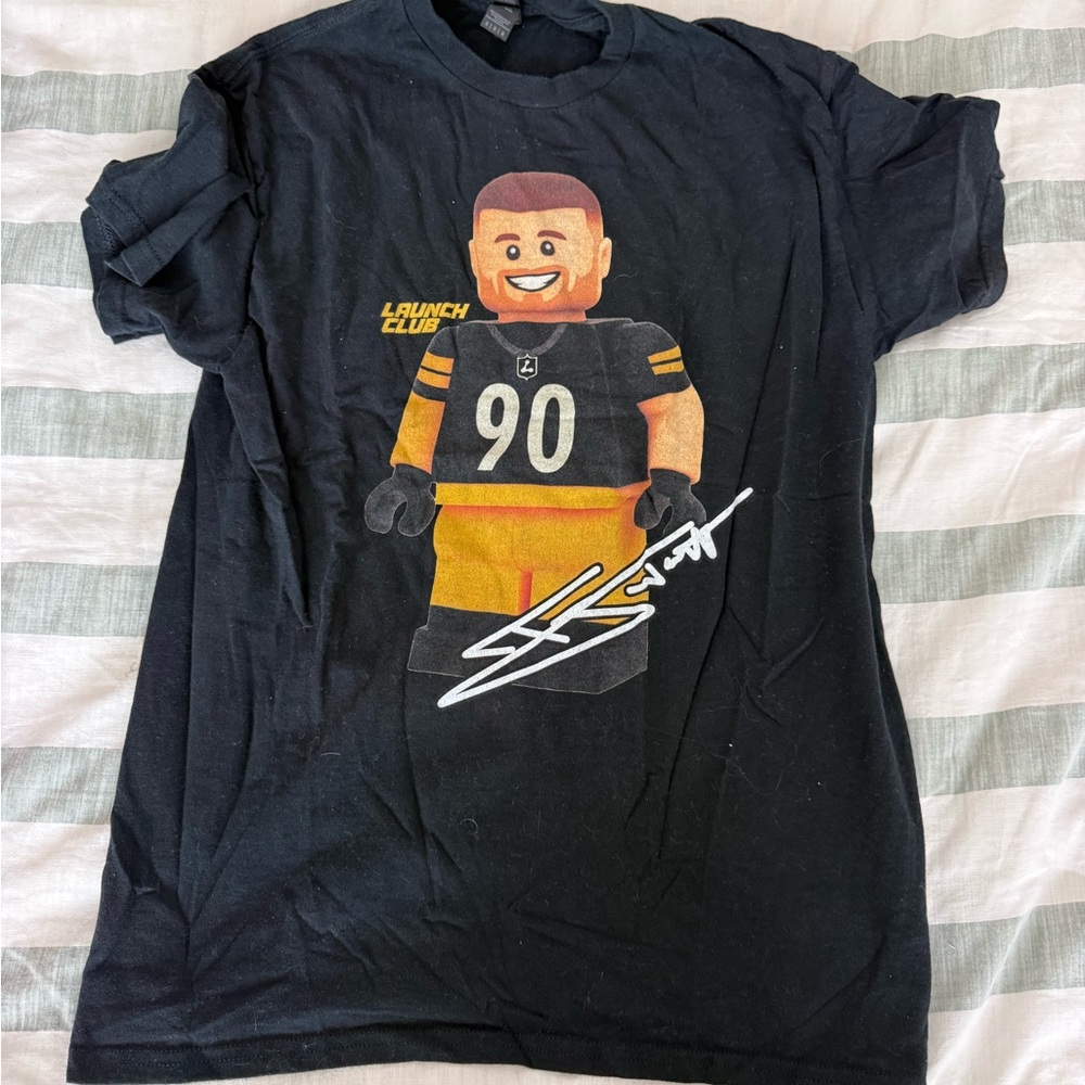 steelers Black T-Shirt with Cartoon Football Player